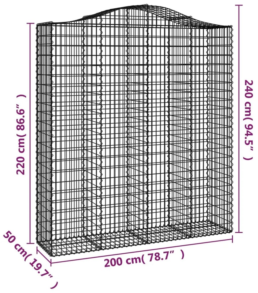 Cesti Gabbioni ad Arco 11 pz 200x50x220/240 cm Ferro Zincato