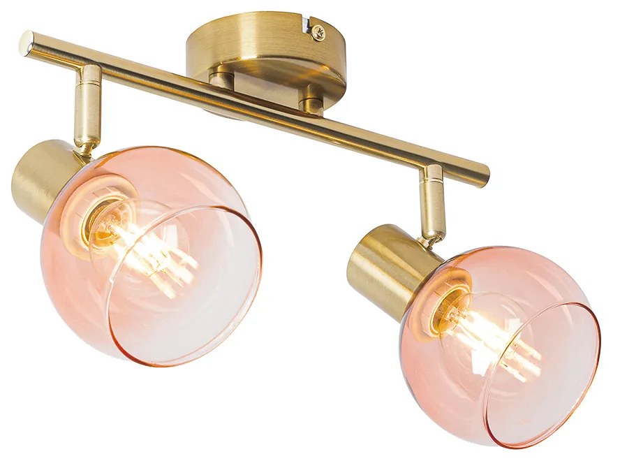 Faretto Art Déco oro con vetro rosa 2 luci - Vidro