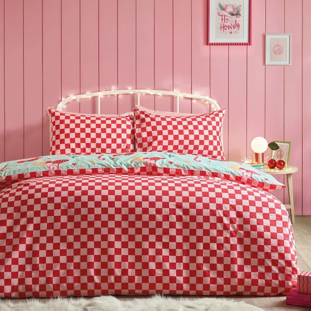 Set copripiumino e federa verde e rosa per letto singolo 135x200 cm Santa's Howdy Christmas – Catherine Lansfield