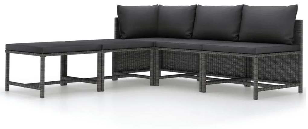 Set divani da giardino 5 pz con cuscini in polyrattan grigio