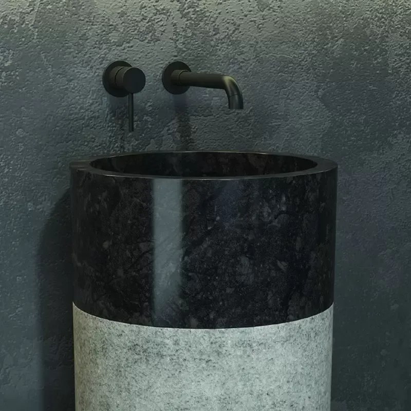 Lavabo da terra in marmo colore nero-grigio bocciardato altezza 92cm Litos-BN40 - KAMALU