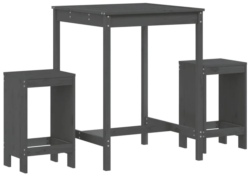 Set bar da giardino 3 pz grigio in legno massello di pino