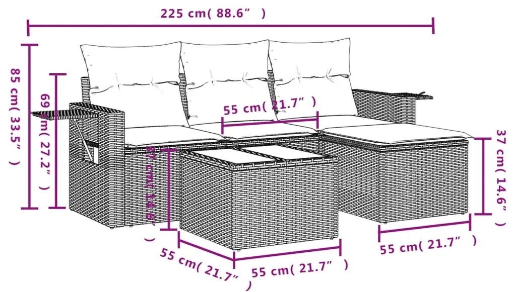 Set Divano da Giardino 4 pz con Cuscini Beige in Polyrattan