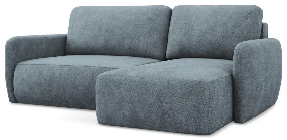 Divano angolare blu polveroso allungabile/con contenitore (con penisola a destra/con chaise lounge) con rivestimento in ciniglia Lilo – Makamii