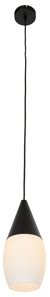 Lampada a sospensione moderna nera con vetro opale - Drop