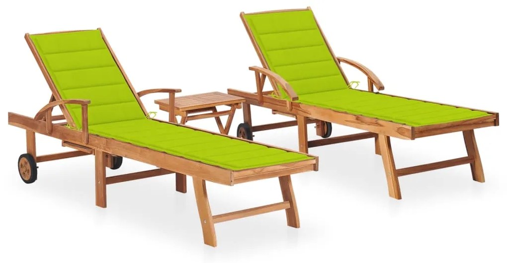 Lettini Prendisole 2 Pz Con Tavolo E Cuscino Massello Di Teak /