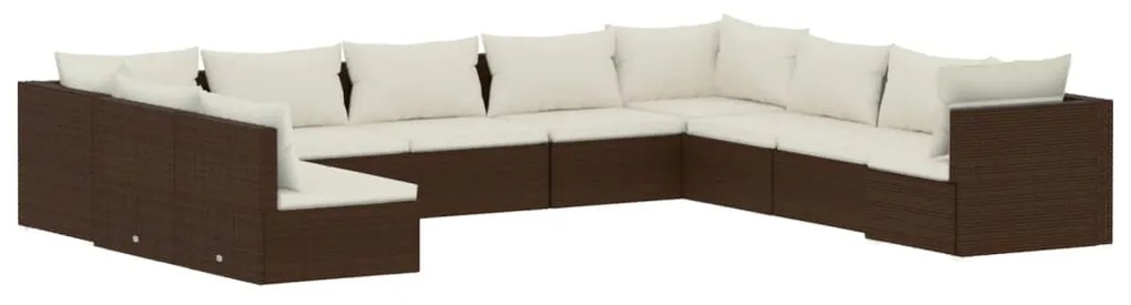 Set divani da giardino 10 pz con cuscini in polyrattan marrone