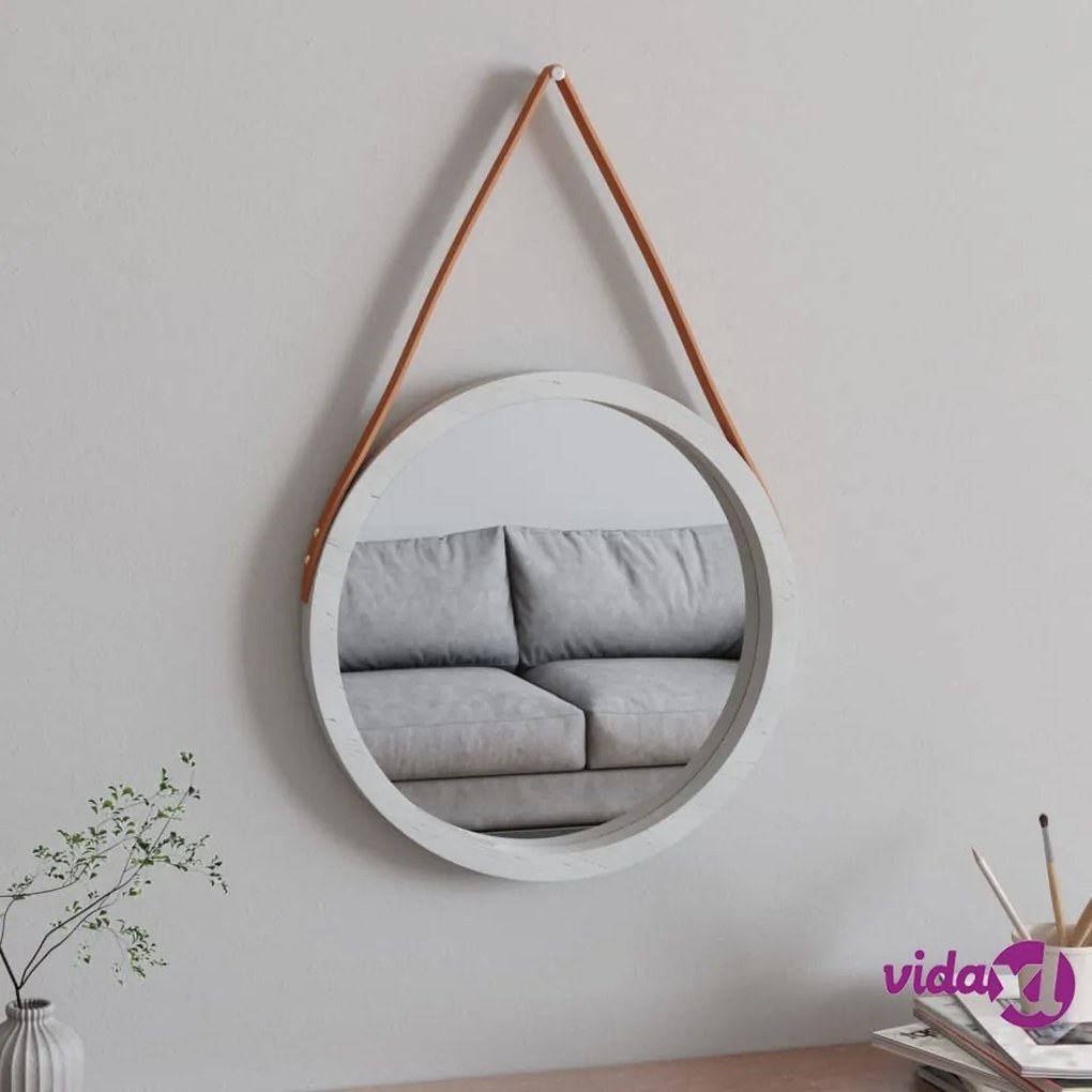vidaXL Specchio da Parete con Cinghia Bianco Ø 45 cm