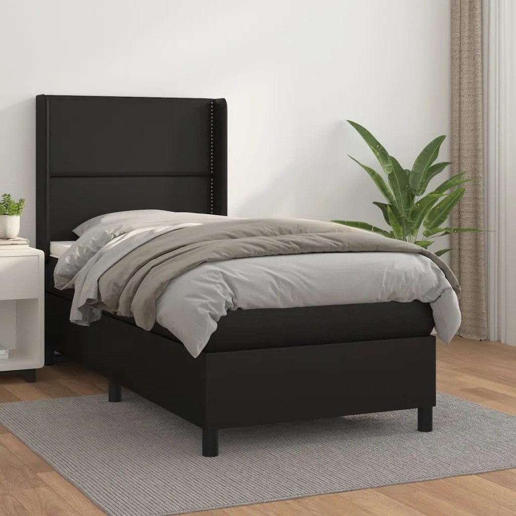 Giroletto A Molle Con Materasso Nero 80x200 Cm İn Similpelle /