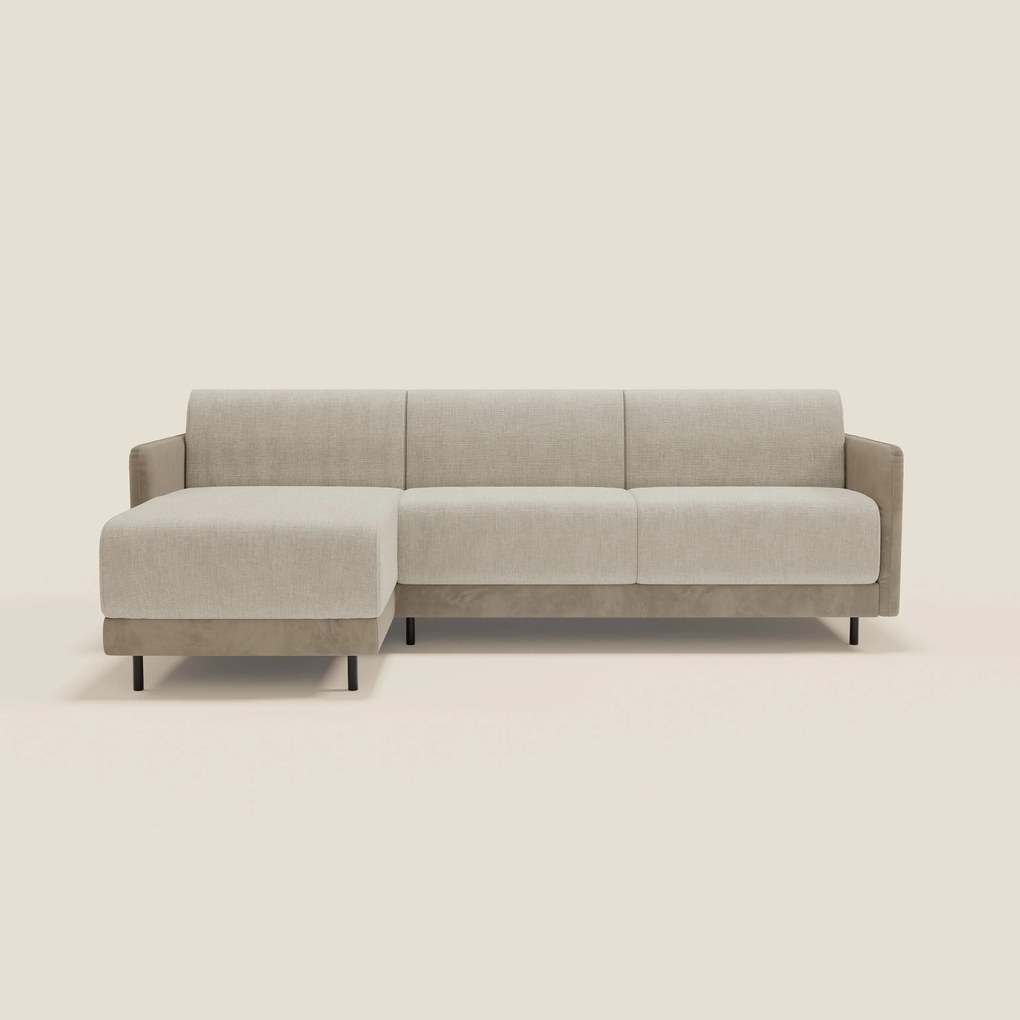 Narciso divano letto angolare con materasso alto 18 cm e penisola contenitore in tessuto bicolore impermeabile T11 e T06