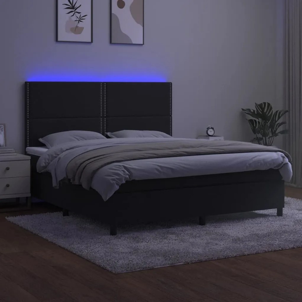 Letto a molle con materasso e led nero 160x200 cm in velluto