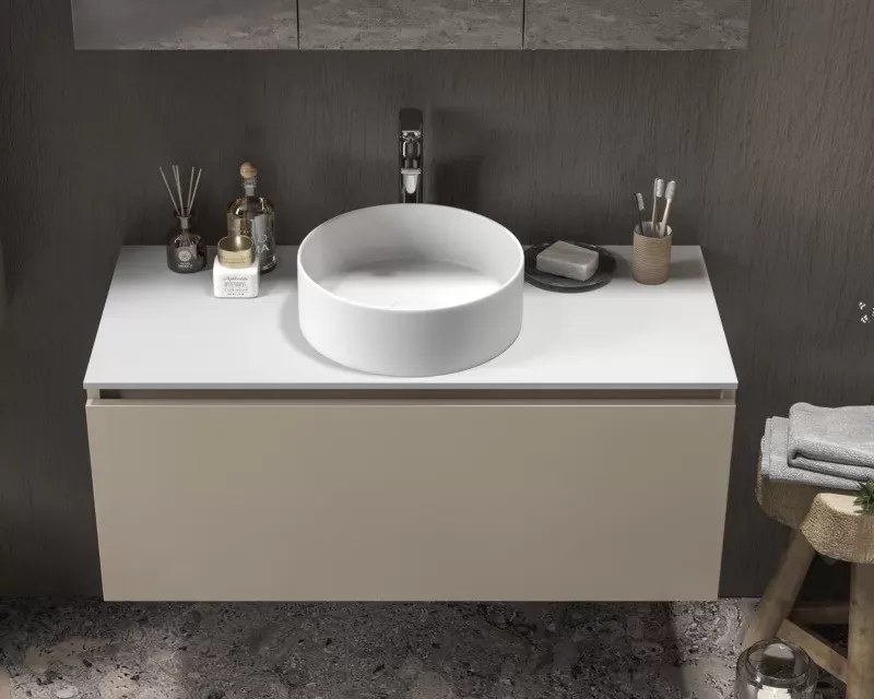 Mobile bagno 100 cm sospeso con piano da appoggio in solid surface bianco SP-100C - KAMALU