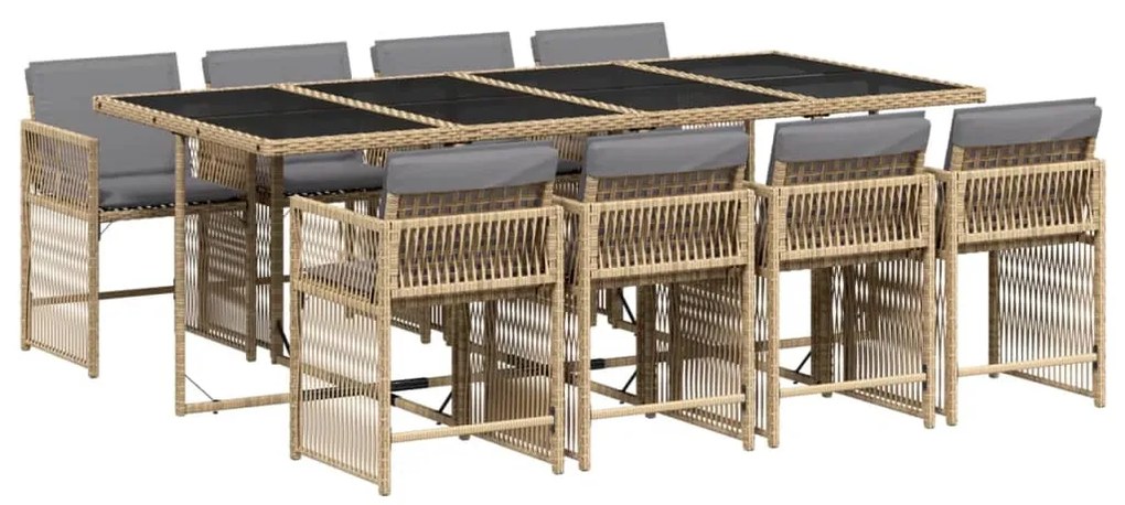 Set pranzo da giardino 9 pz con cuscini beige misto polyrattan