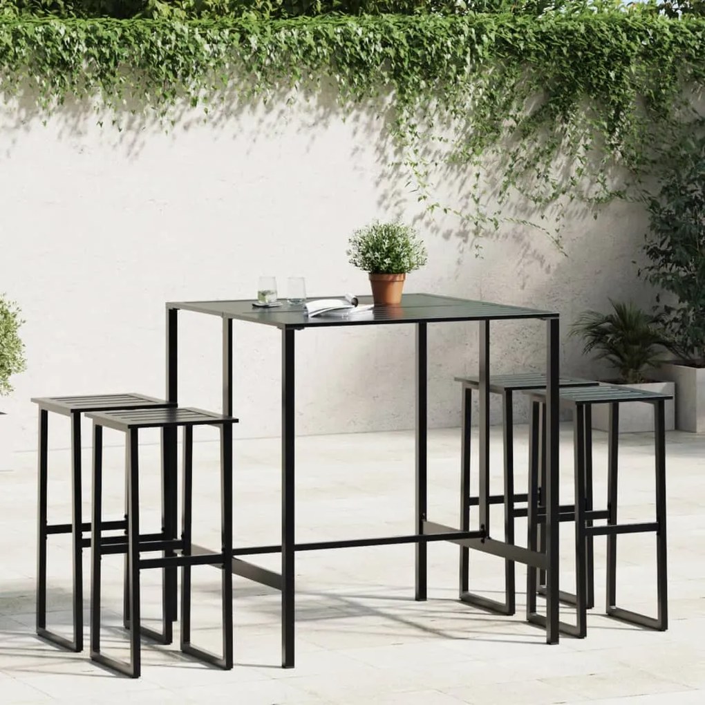 Set Bar Da Giardino 5pz Nero İn Acciaio Verniciato A Polvere /