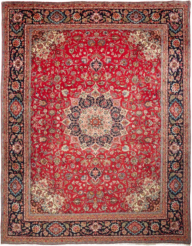 Tabriz Tappeto 400x320 Rosso (Iran) Annodato A Mano