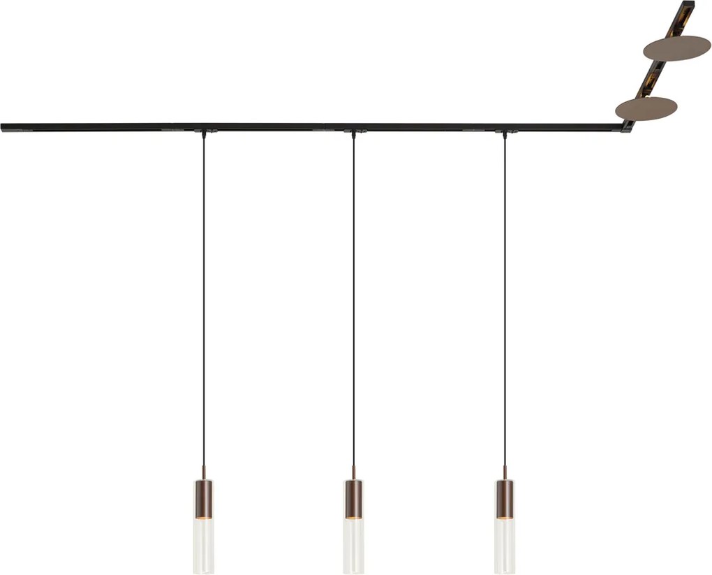 Sistema di illuminazione a binario moderno nero con 3 luci a sospensione e 2 plafoniere bronzo monofase - Iconic Lloyd Pulley