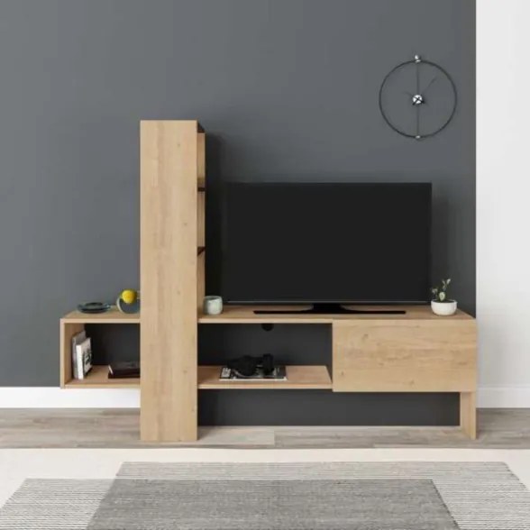 Mobile porta TV 180 cm rovere e antracite con libreria Troya