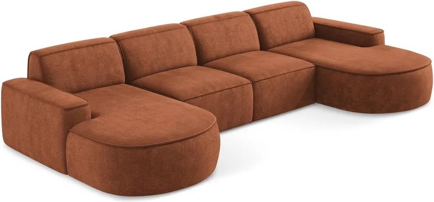 Divano angolare color terracotta (a U) con rivestimento in ciniglia Omao – Makamii