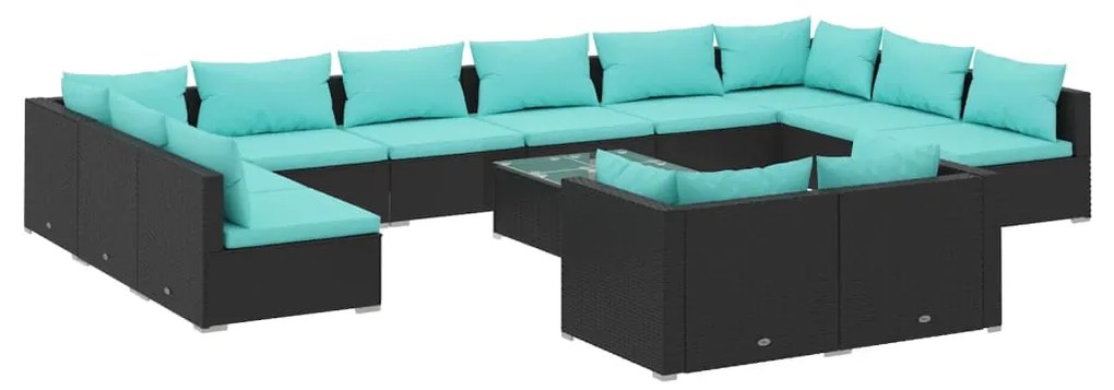 Set Divani da Giardino 13 pz con Cuscini in Polyrattan Nero