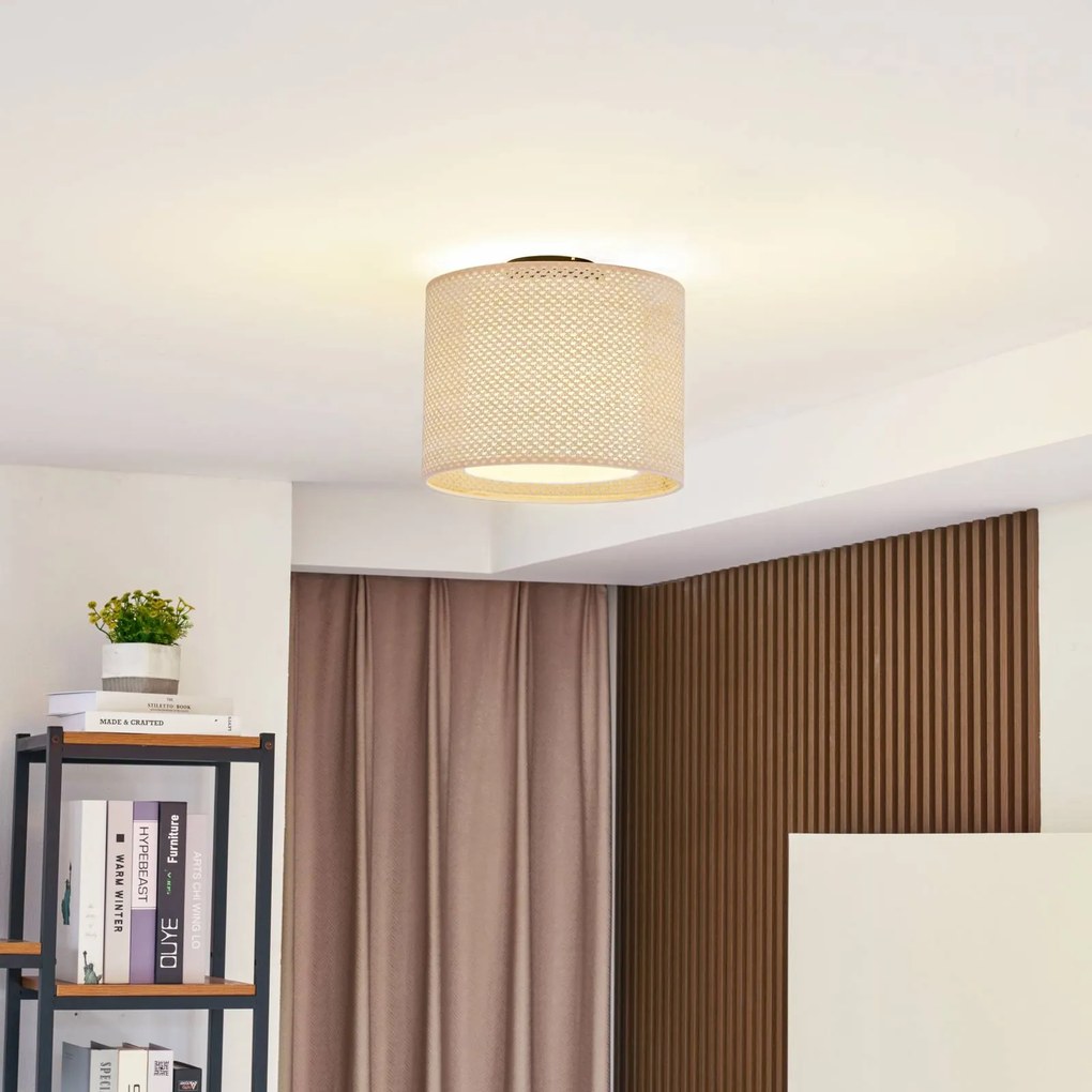 Plafoniera soffitto Soula Lindby, dimmerabile, Crema / Ambra, Soggiorno / Sala da pranzo, Plastica, Campagna / Rustiche, Plafoniera