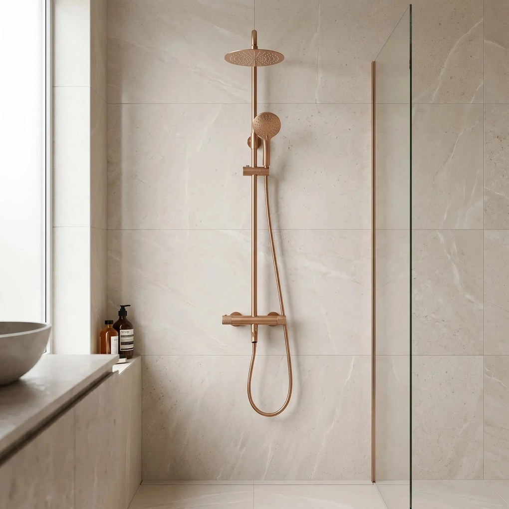 Set Doccia da incasso con Termostatato Lungo Diamond Copper Brush