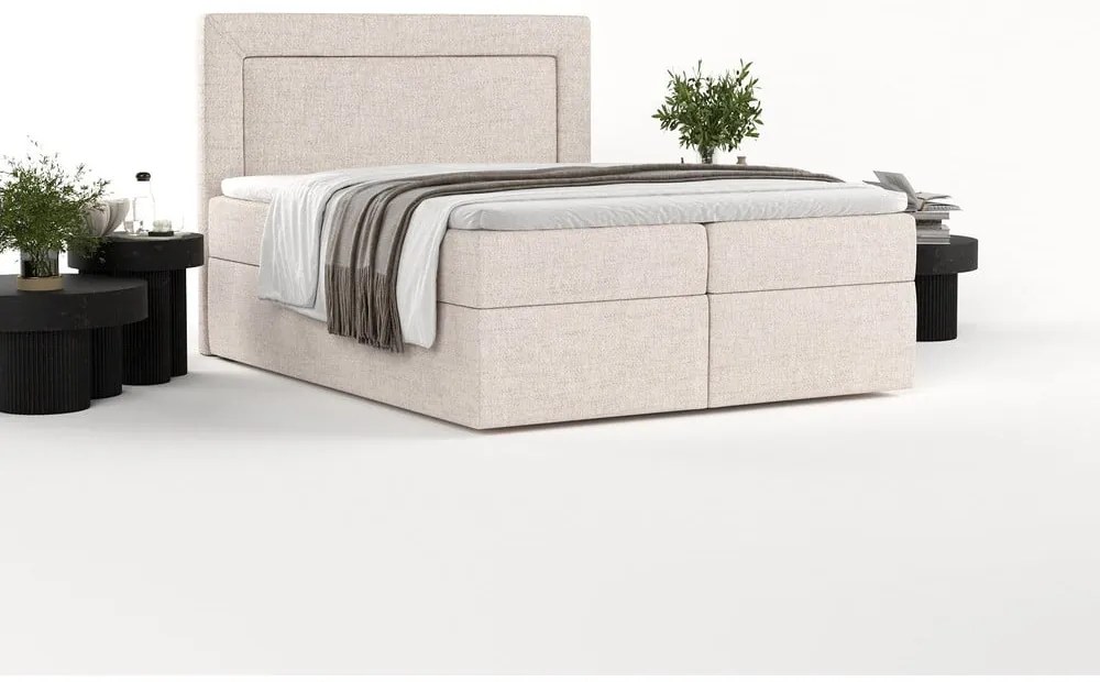 Letto boxspring beige con contenitore 200x200 cm Imagine - Maison de Rêve