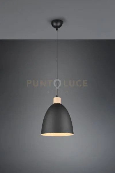 Jagger sospensione cono metallo nero e legno d.25cm 1 luce attacco e27