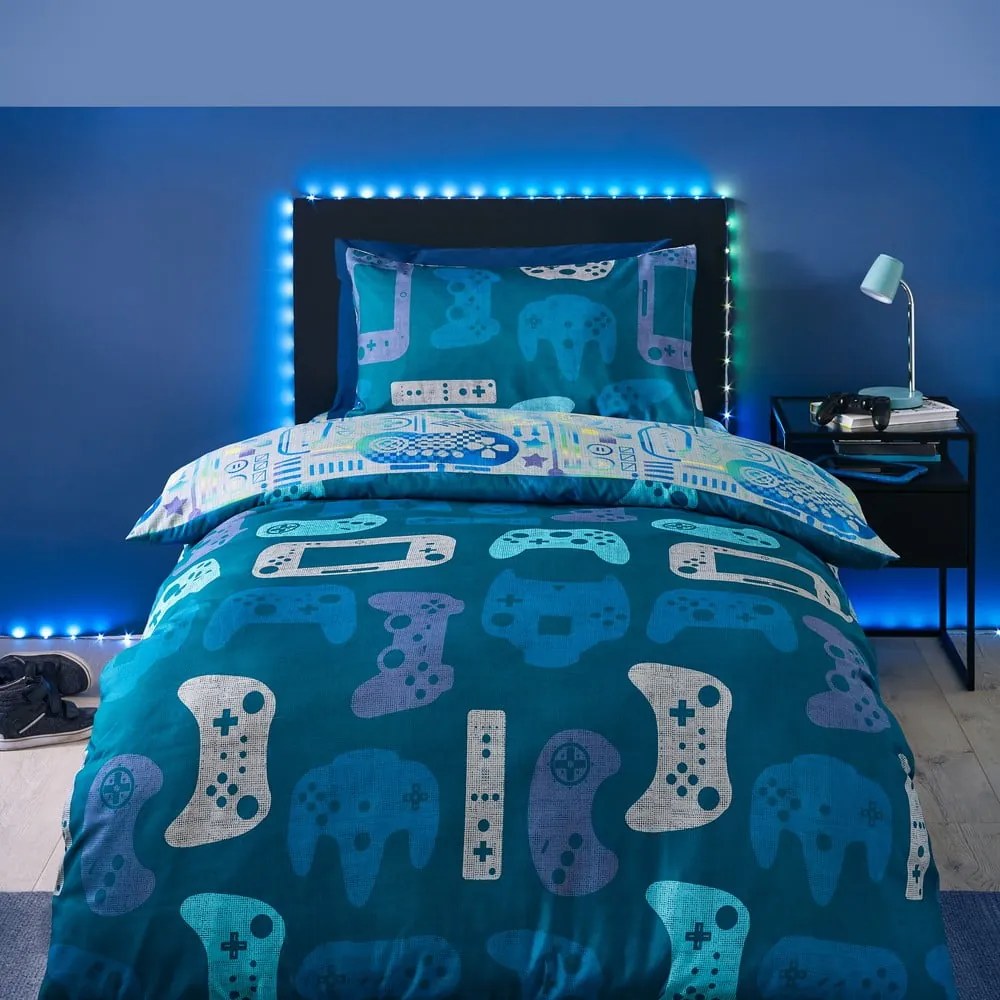 Biancheria da letto per bambini blu/grigia in microfibra per letto singolo 135x200 cm Gamer – Catherine Lansfield