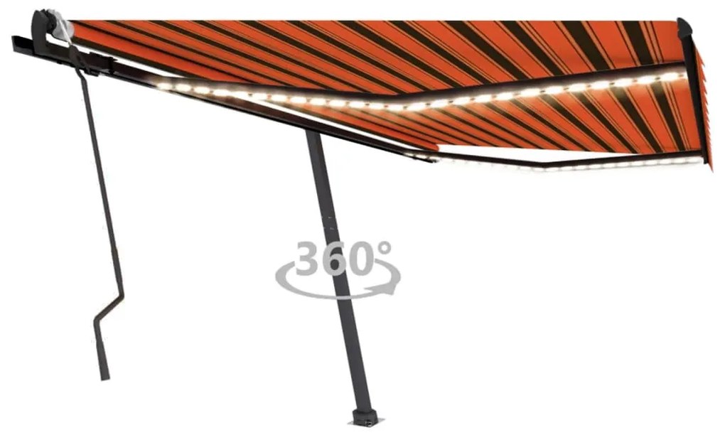 Tenda Da Sole Retrattile Manuale Led 400x300 Cm Arancio Marrone /