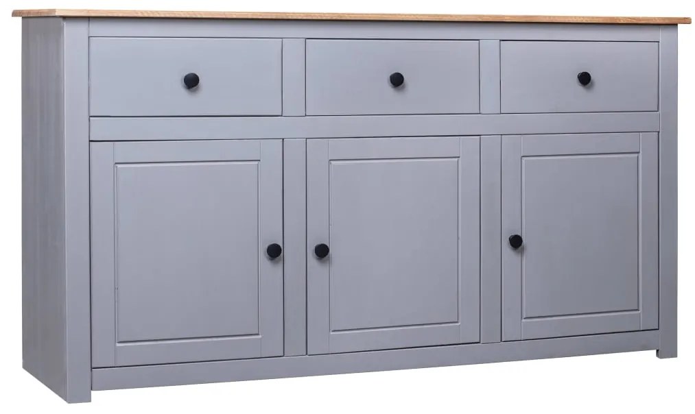 Credenza Grigia 135x40x80 Cm İn Legno Massello Di Pino Panama /