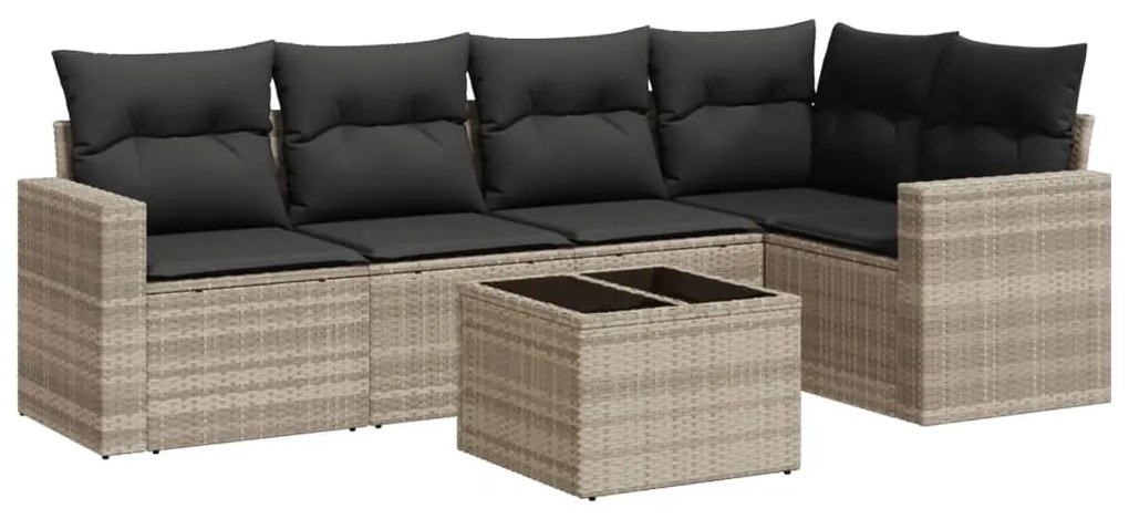 Set divano da giardino 6pz con cuscini grigio chiaro polyrattan