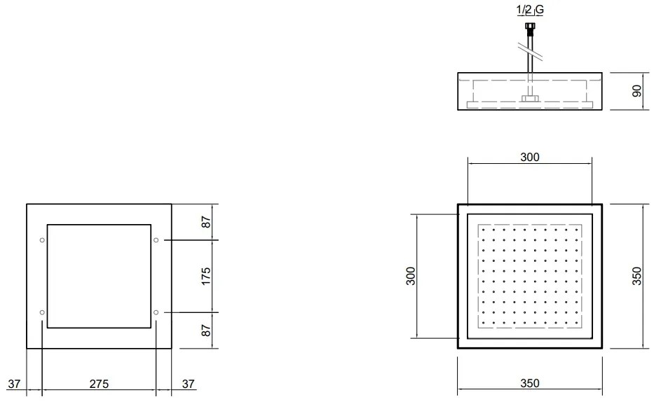 Antonio Lupi Design Soffione A Soffitto Cm 35x35 H 9 Finitura Bianco E Acciaio