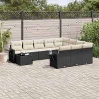 Set Divani da Giardino 11 pz con Cuscini in Polyrattan Nero 3220725