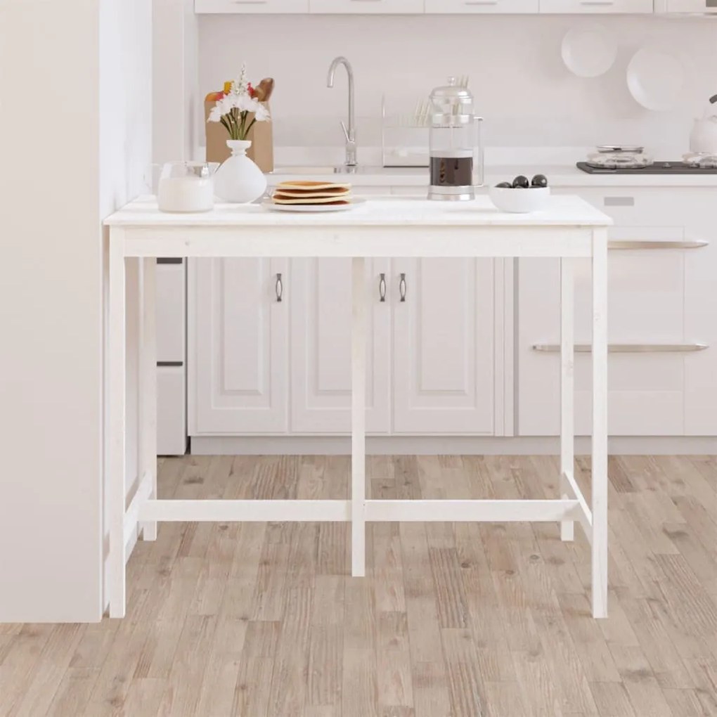 Tavolo da bar bianco 140x80x110 cm in legno massello di pino