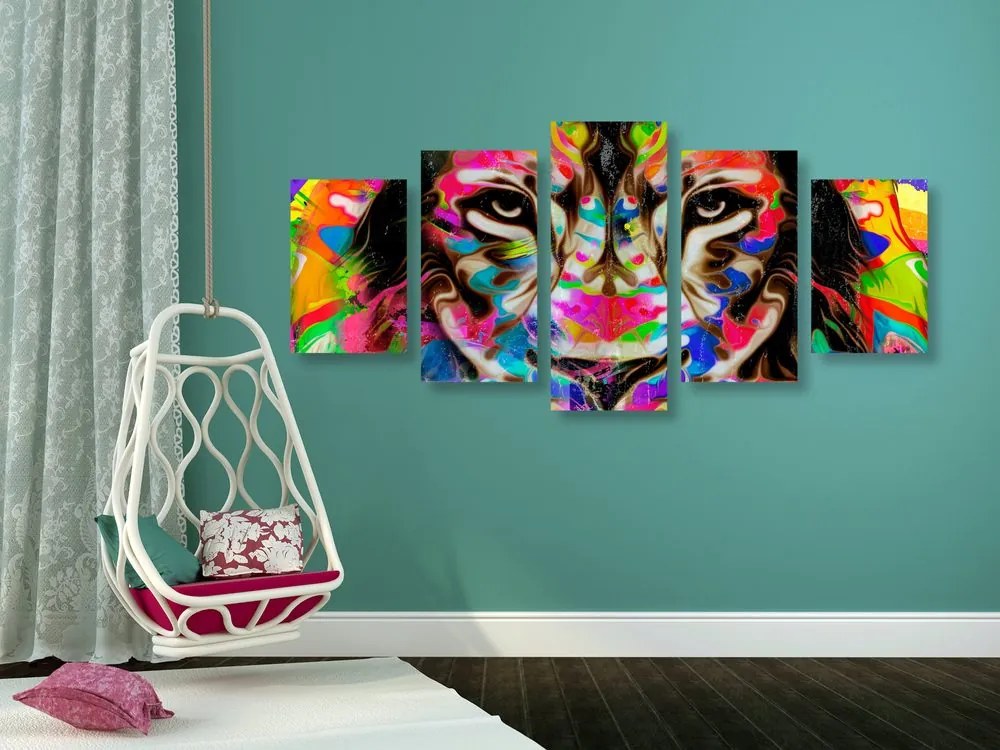 Quadri 5 pezzi – Testa di leone colorata