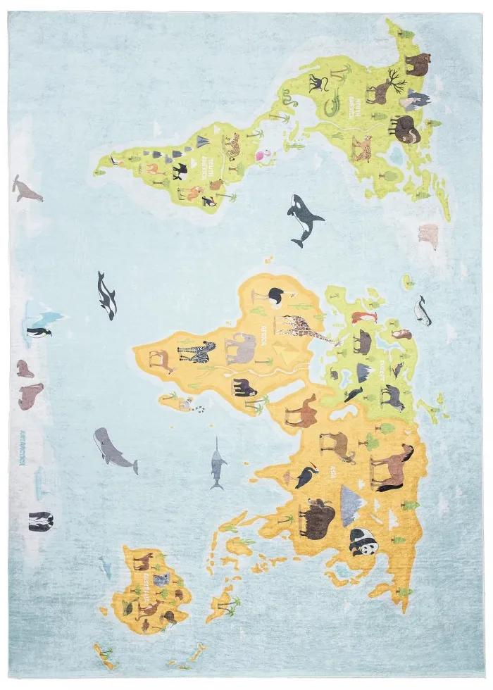 Tappeto per bambini con mappa del mondo e animali Larghezza: 120 cm | Lunghezza: 170 cm