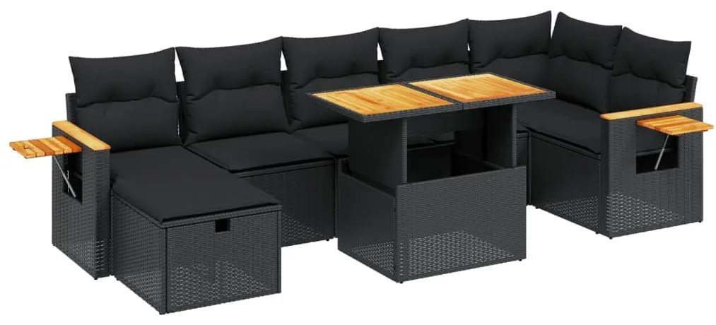 Set divani da giardino con cuscini 8 pz nero in polyrattan