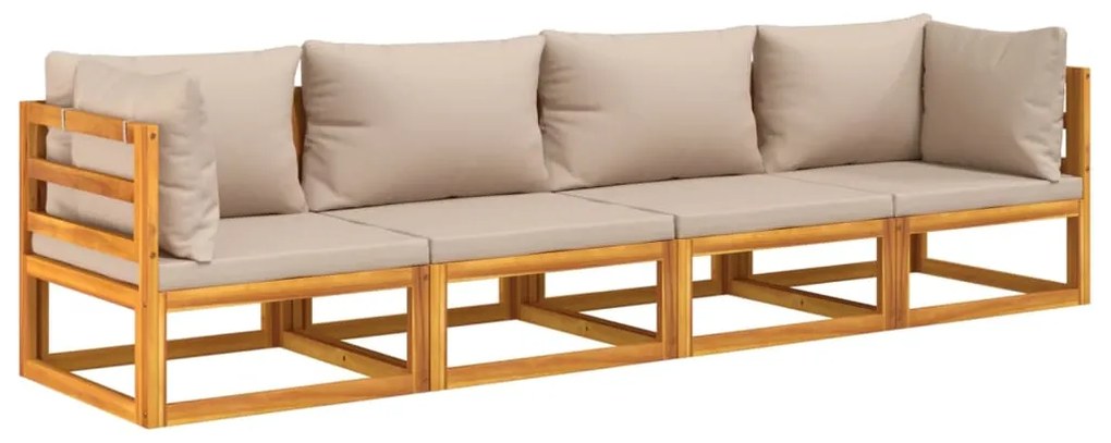 Set salotto da giardino 4pz con cuscini tortora legno massello