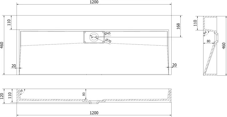 Mexen Ava lavabo da appoggio in conglomerato B/O 120 x 46 cm, bianco - 23011200