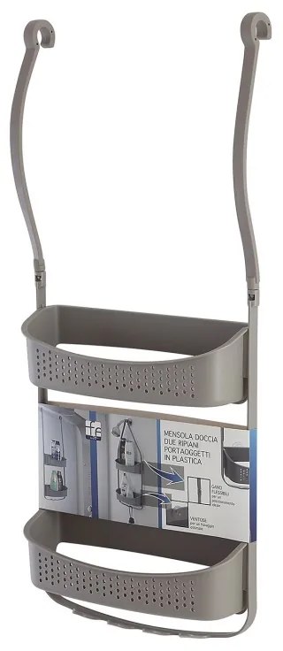 Mensola doccia tortora in PVC con 2 ripiani e ganci inferiori