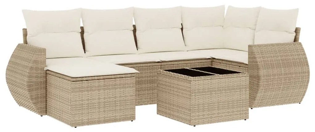 Set divani da giardino 7 pz con cuscini beige in polyrattan