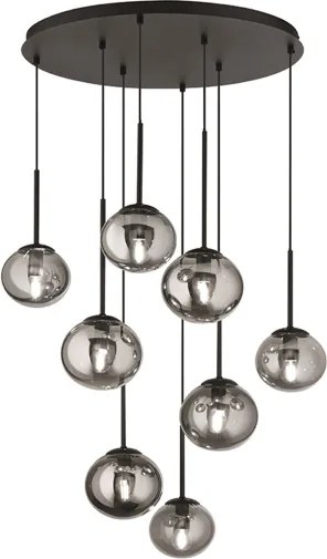 Lampada a sospensione JEWEL 70 cm in metallo e vetro soffiato 8 Luci Nero