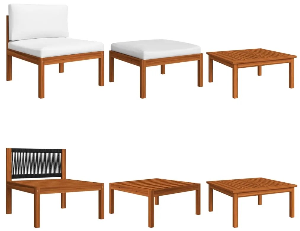 Set divani da giardino 8 pz con cuscini crema massello acacia