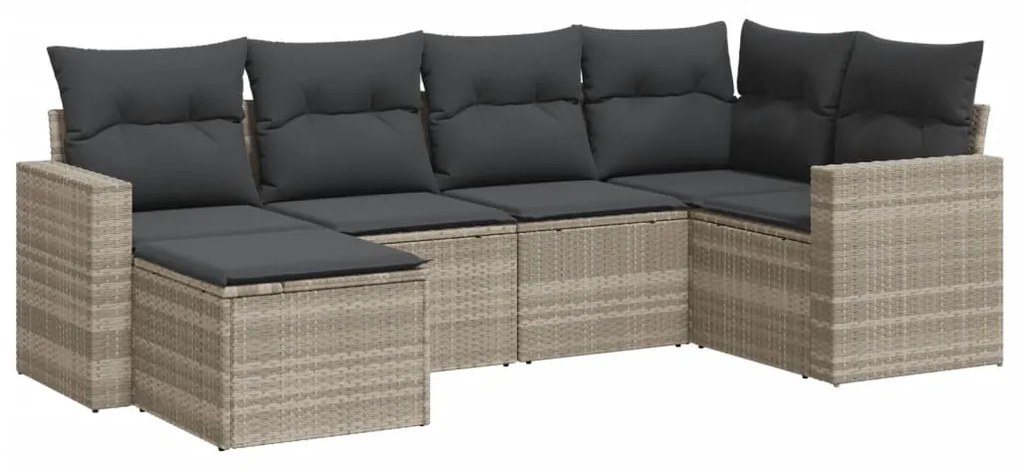 Set divano da giardino 6pz con cuscini grigio chiaro polyrattan