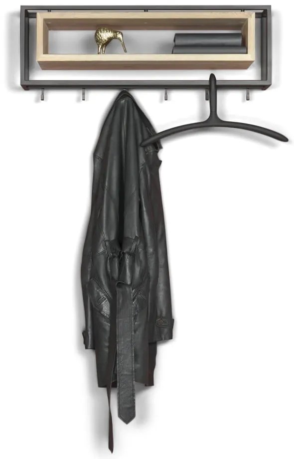 Attaccapanni da parete nero/di colore naturale in metallo con scaffale 78 cm School – Spinder Design
