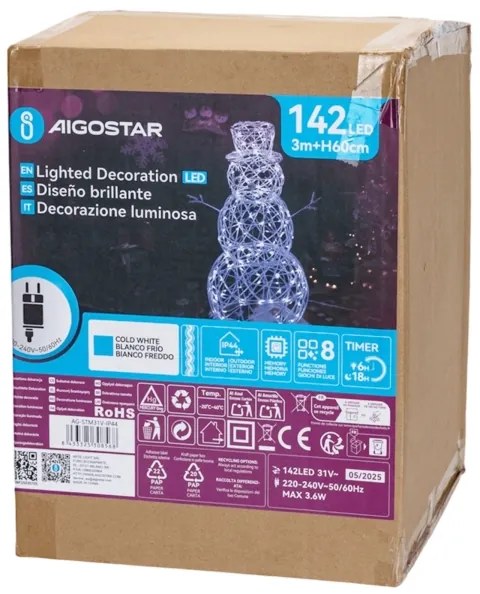 Aigostar-LED Decorazione natalizia da esterno LED/3,6W/31/230V 6500K 60cm IP44 pupazzo di neve