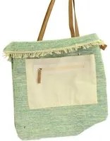 Borsa tessuto verde azzurro con manici noce cm48h50/70x1