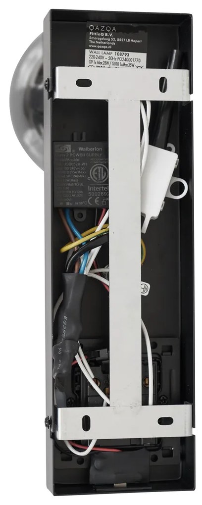 Lampada da parete moderna nera a 2 luci inclinabile con porta USB-C - Lesly