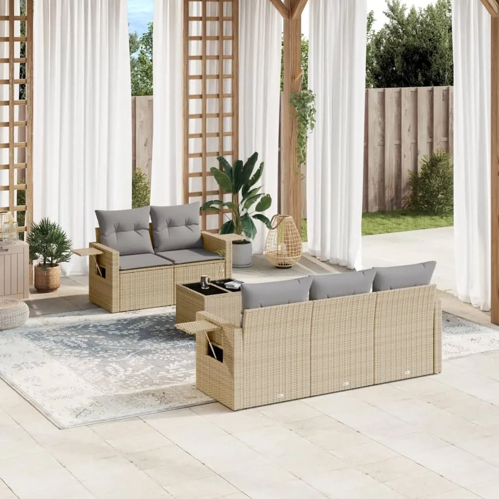 Set divano da giardino 6 pz con cuscini beige in polyrattan