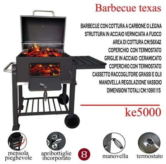 Barbecue A Carbone Con Portina Fornacella E Coperchio 115x109 Cm Texas Ke5000
